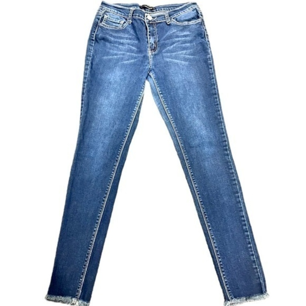 Contraband | Mid Rise Slim Fit Raw Cuff Dark Denim Jeans
